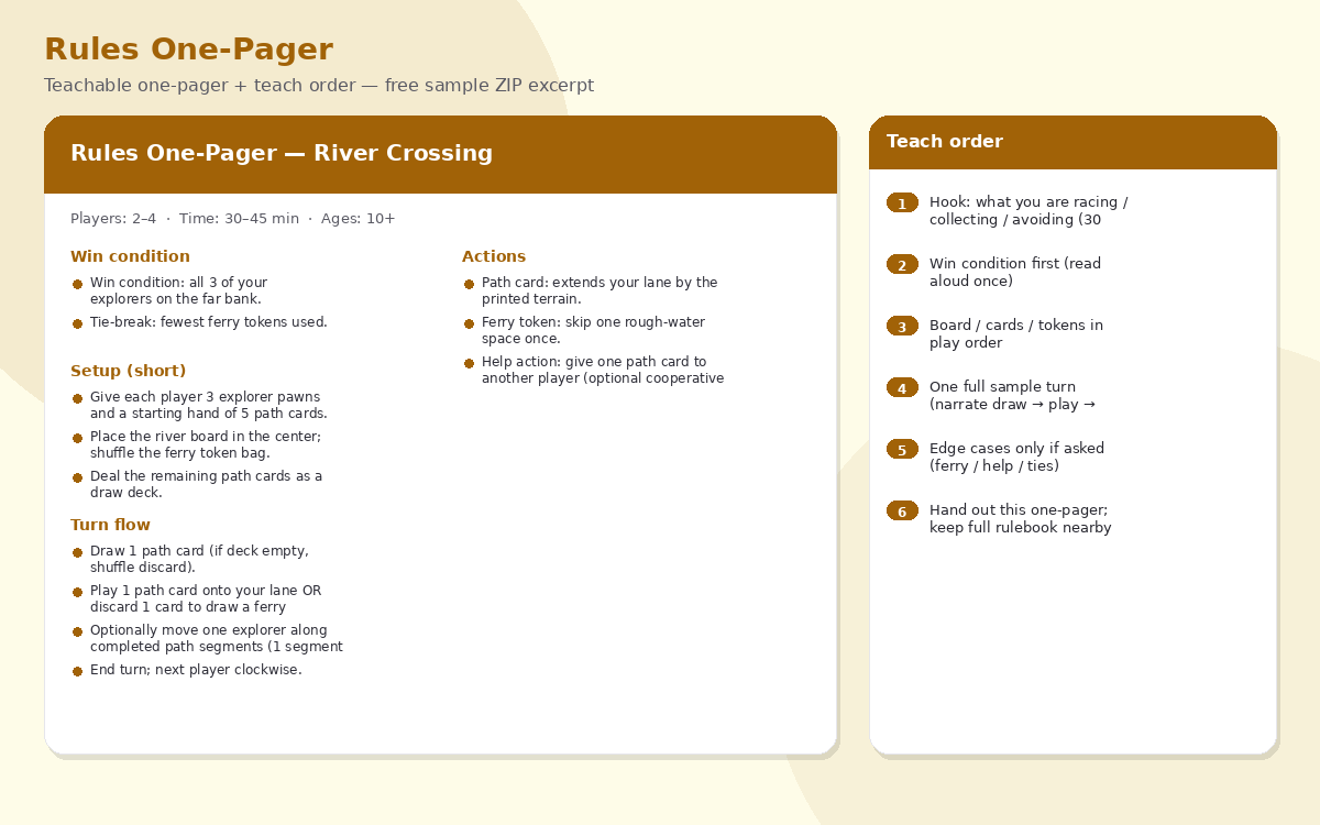 Sample output preview for Rules One-Pager
